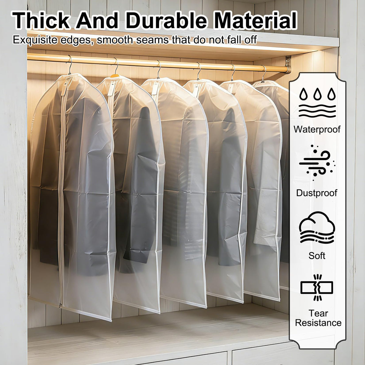 6 Pcs Long Garment Bags 60x100cm Waterproof Zip Clothes Covers - image 5