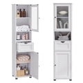 VASAGLE Tall Slim Bathroom Cabinet | Light Grey Wood Grain Storage Cupboard