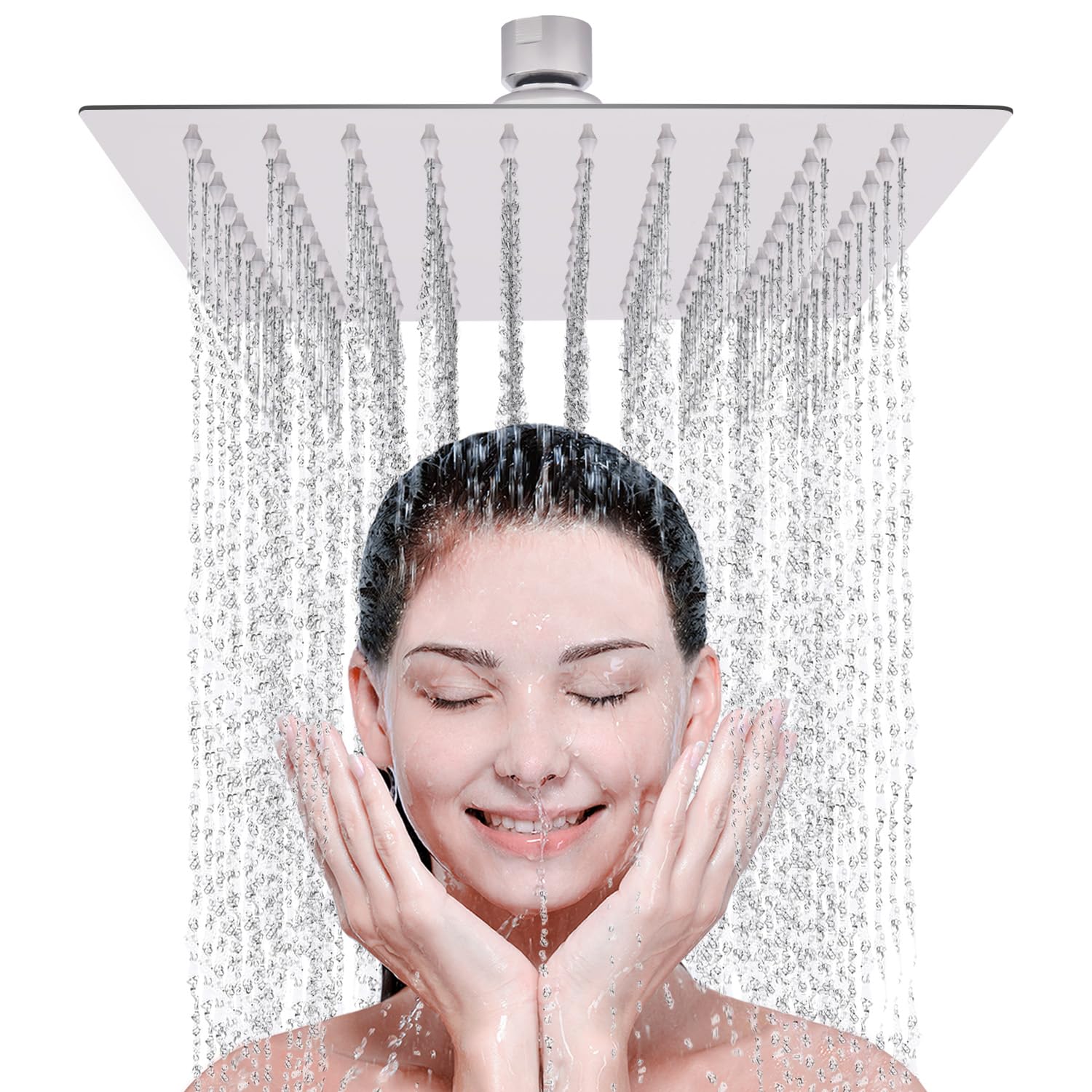 LIVOREST 10" Square Rainfall Shower Head | Stainless Steel Chrome