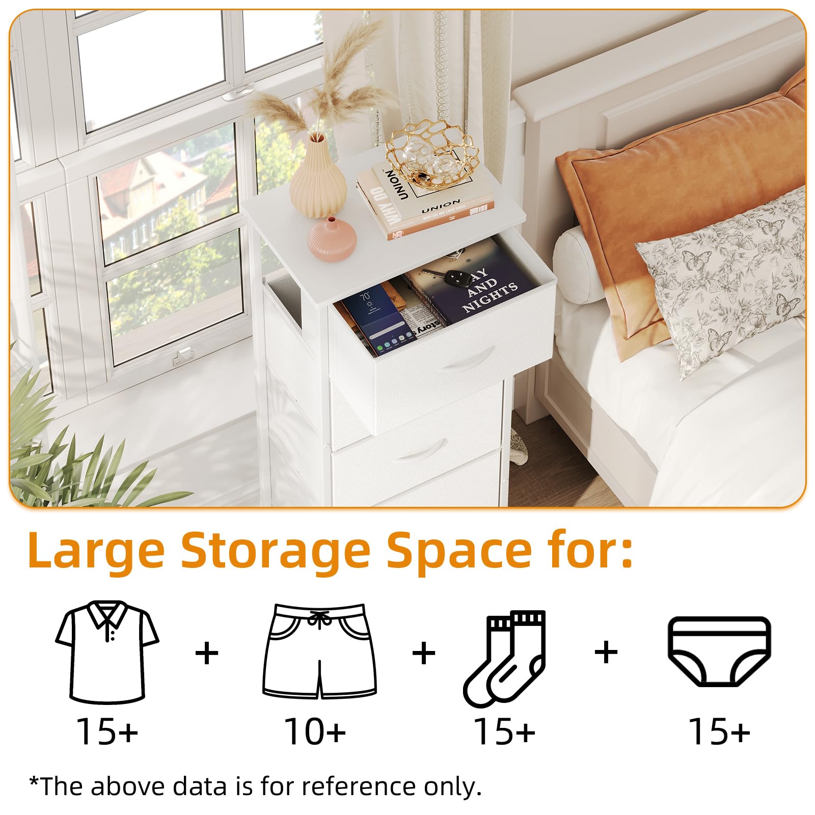 4-Drawer Tall Dresser – White Chest with Curved Edges