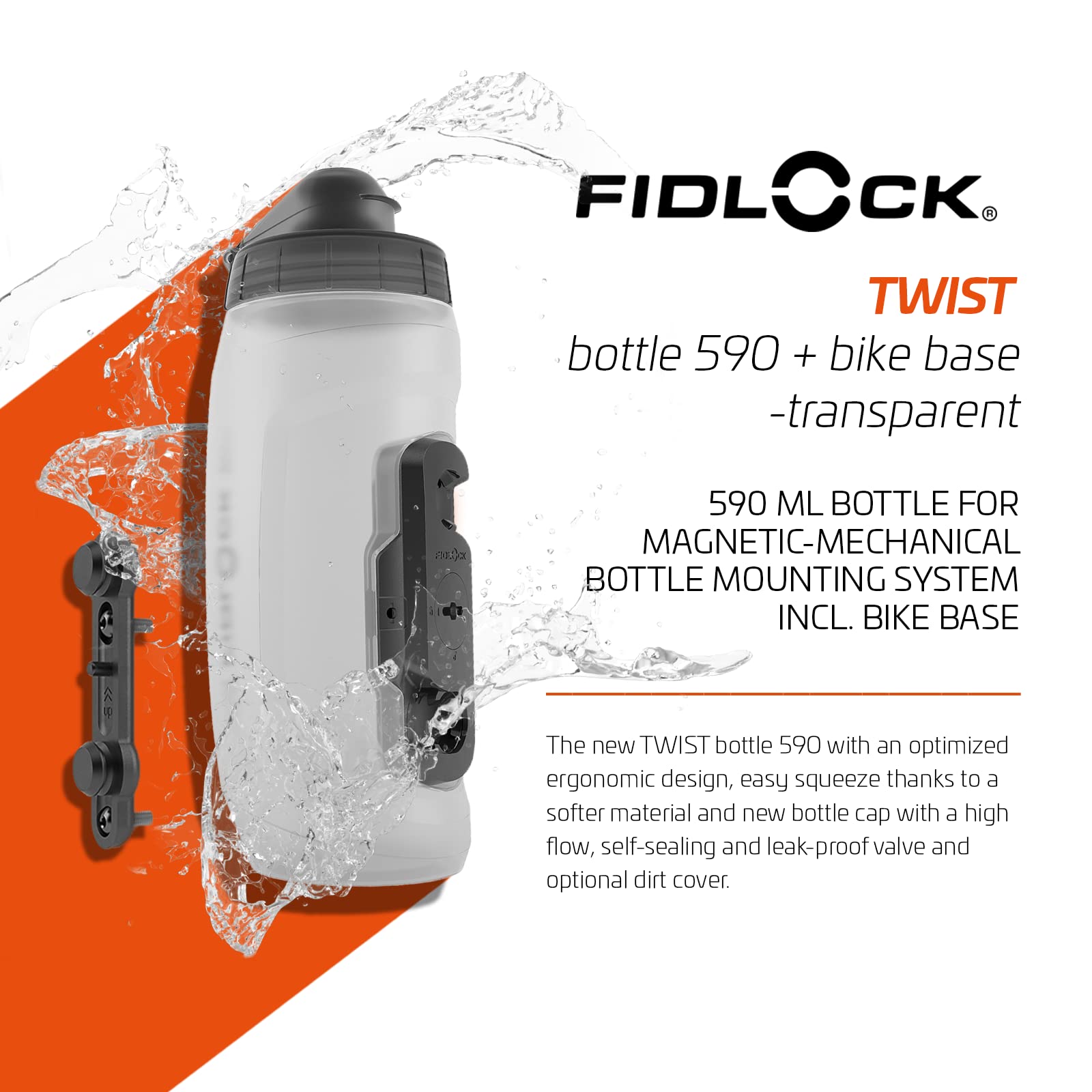 Fidlock TWIST 590ml Magnetic Bike Bottle with Base – Clear BPA Free
