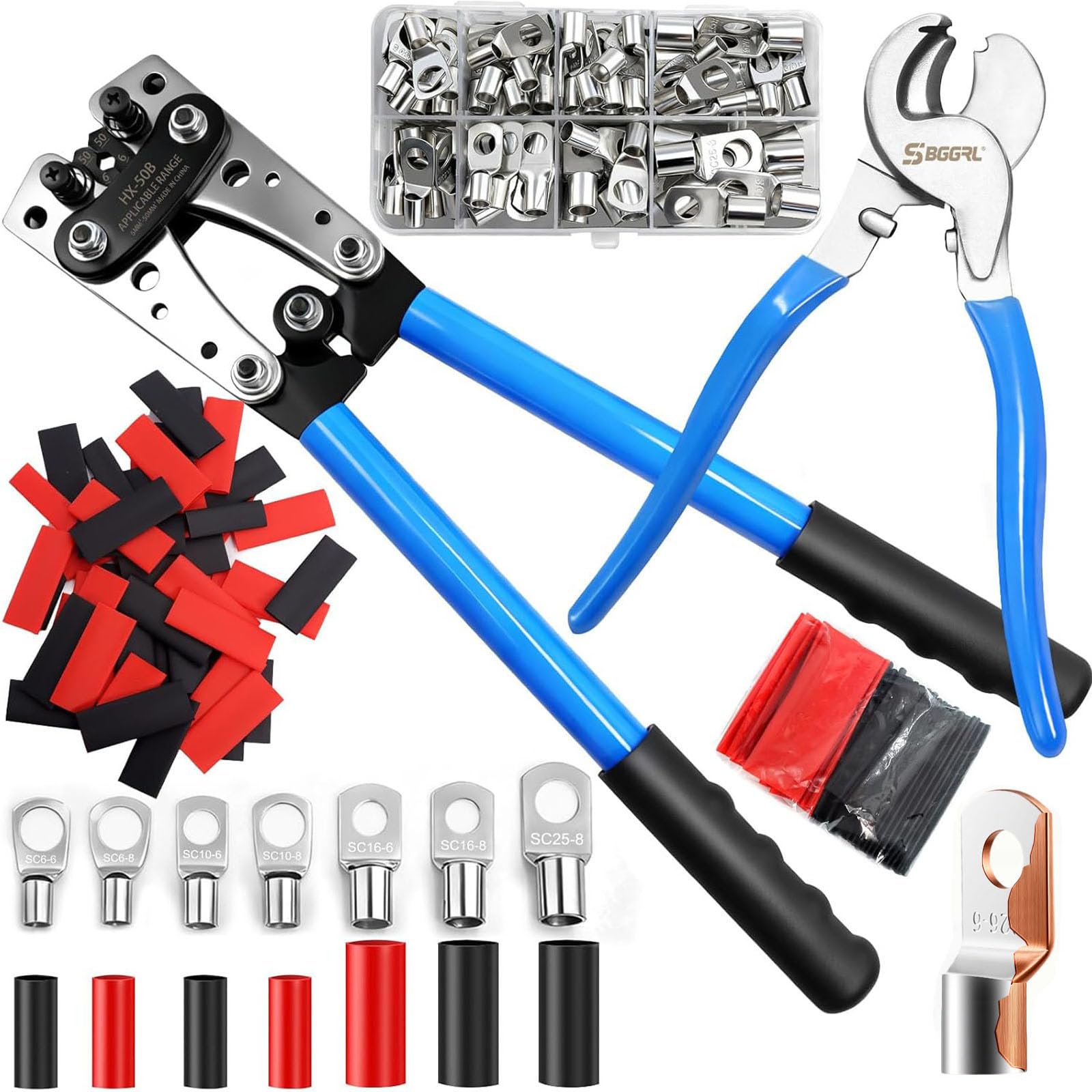 SBGGRL Battery Cable Lug Crimping Tool Kit with Terminals & Heat Shrink
