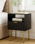 Apetaccat Modern Wooden Bedside Table with Gold Frame and Drawer