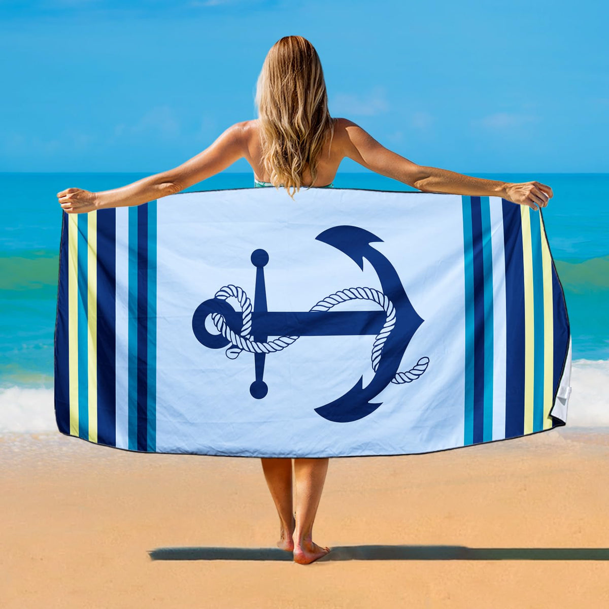 Violetpos Nautical Anchor Beach Towel, Extra Large 180x90 cm 250GSM Microfibre, Sand Free Quick Dry - image 2