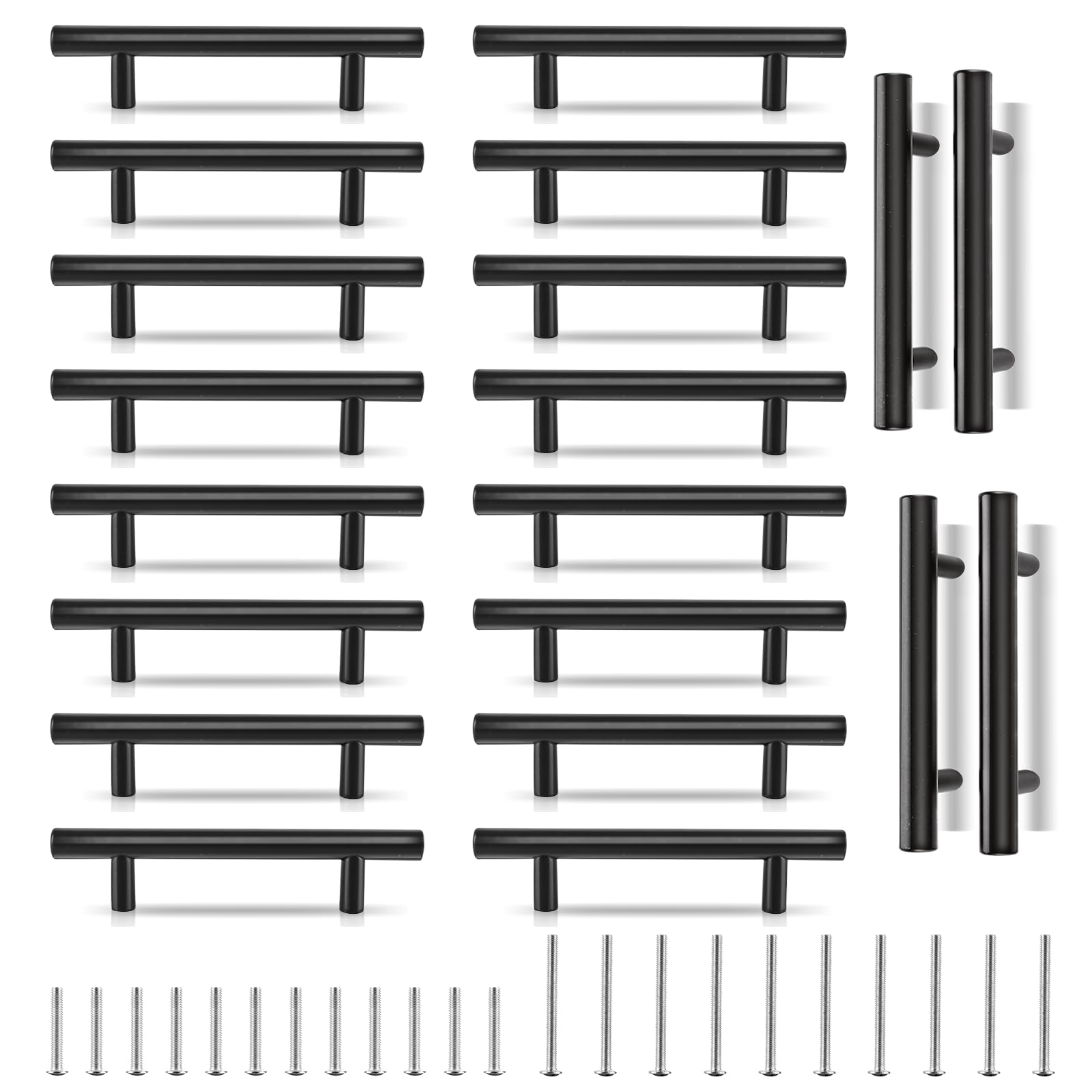 CYEER Matt Black T-Bar Cabinet Handles - 96mm Stainless Steel 20 Pack