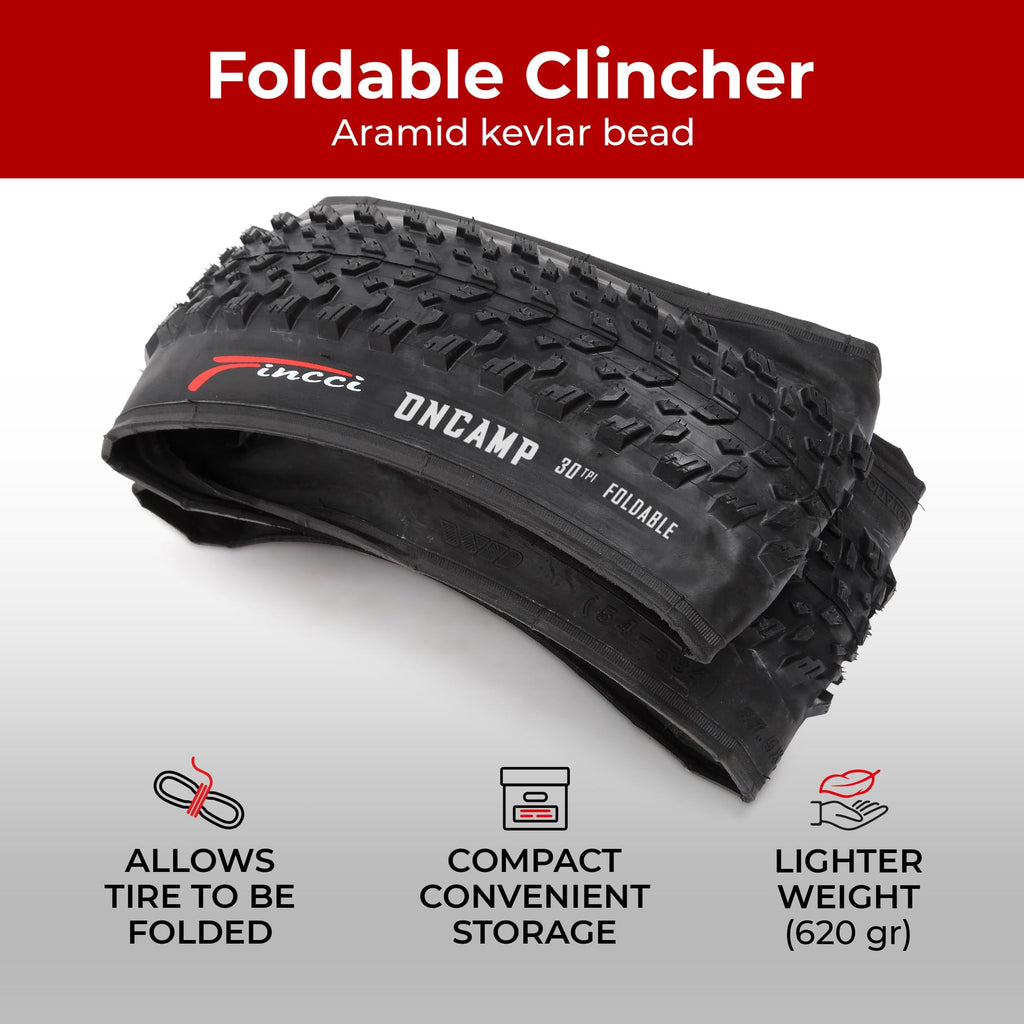 Fincci 27.5 x 2.10 MTB Tyres | Foldable Set with 2x Presta Inner Tubes