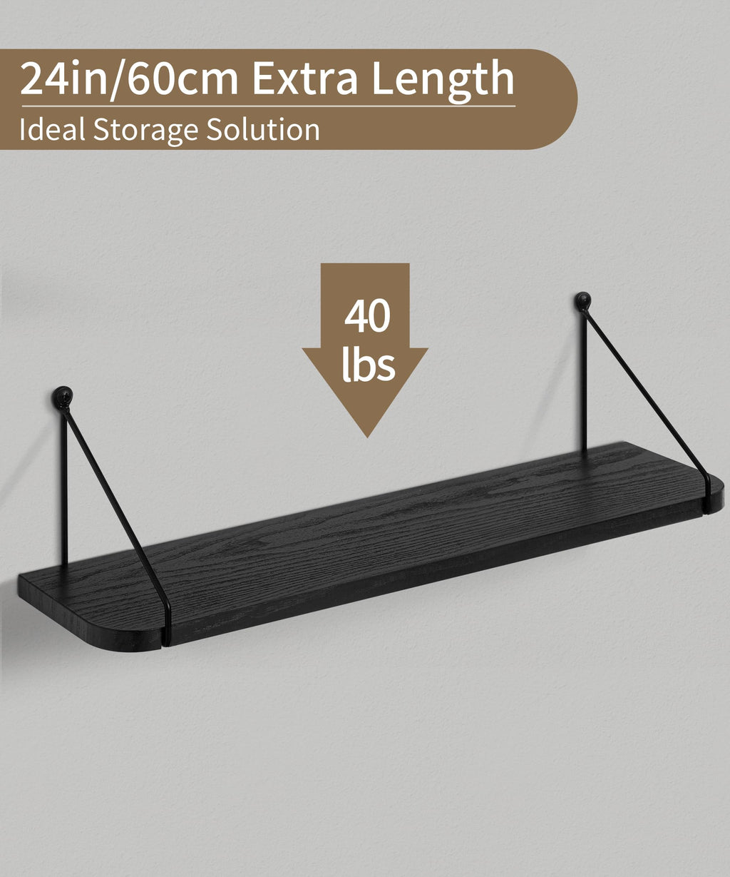 Afuly 24 Inch Black Floating Shelves | Modern MDF Wall Storage - Set of 2