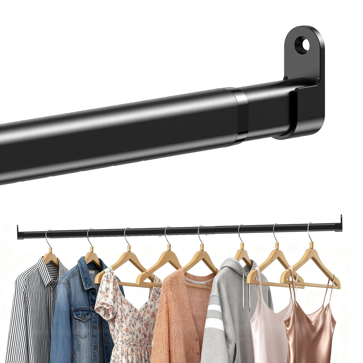 Poskena Clothes Rail Heavy Duty for Wardrobe Black,25mm rail,43-101cm - image 1