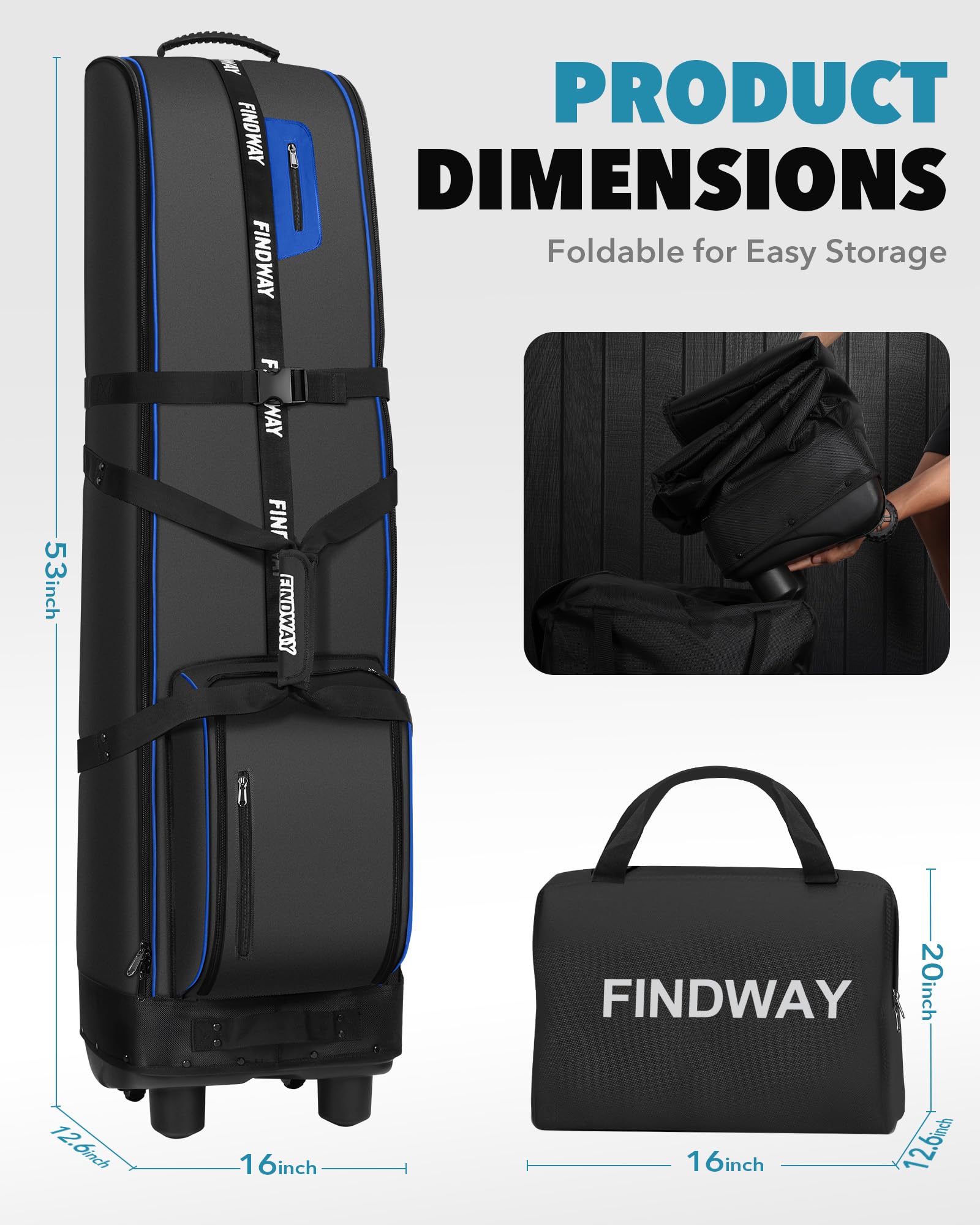 Findway Golf Travel Bag with Wheels | 1680D Waterproof Oxford Flight Case