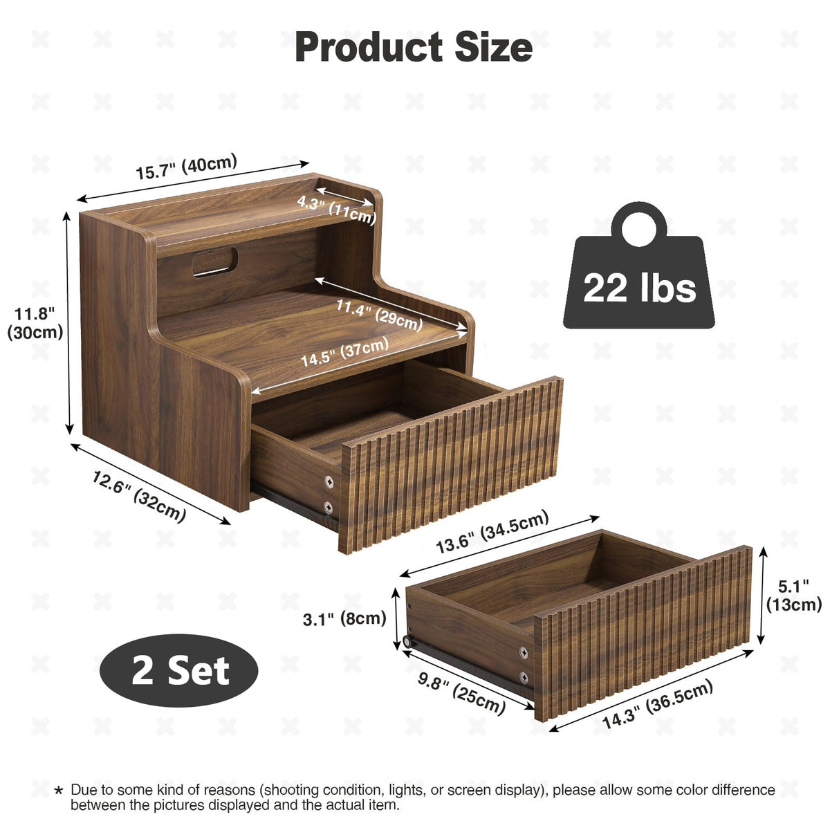 Skokliz Floating Bedside Table Set of 2, Wall Mounted Nightstand with Drawer and Open Shelf, Walnut Side Table Bedroom - image 2
