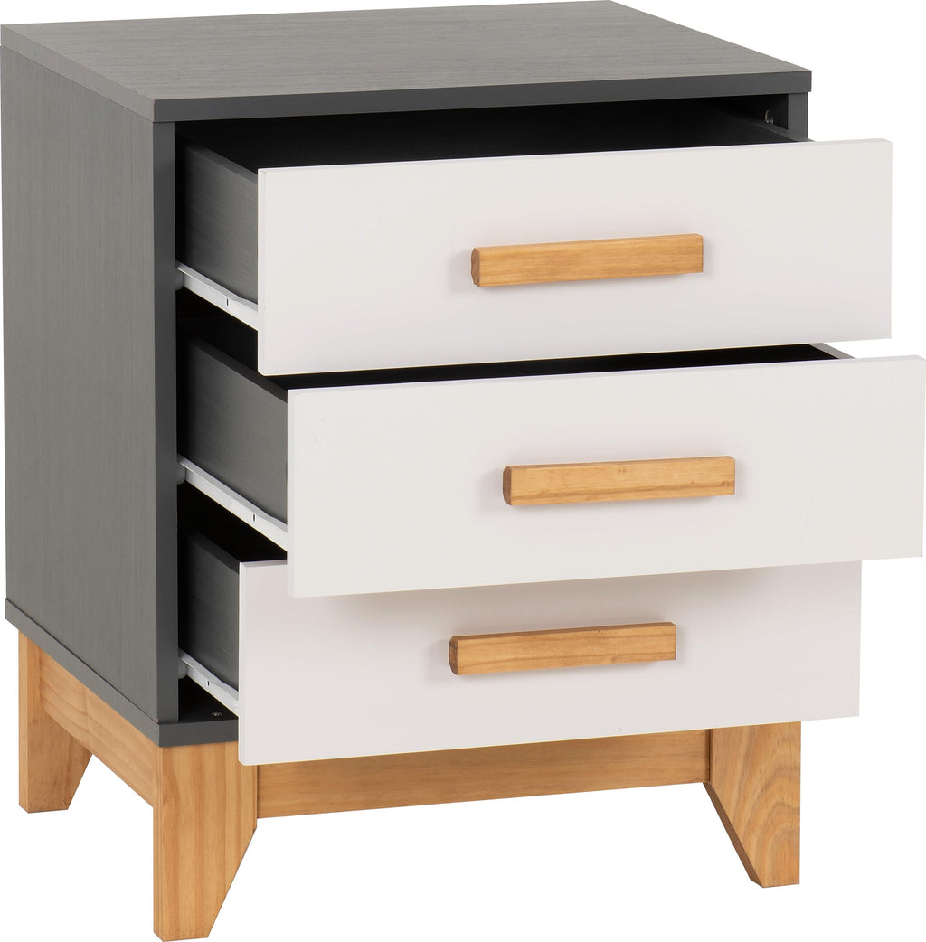 Seconique Cleveland 3 Drawer Bedside in White/Grey Metal Effect - image 4