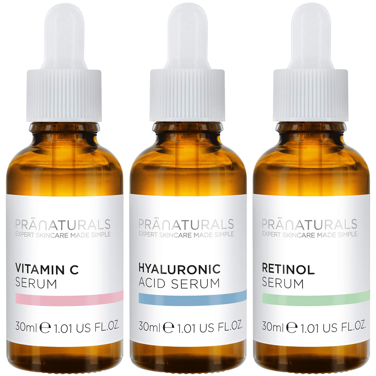 PraNaturals Face Serum Kit - Hyaluronic Acid, Retinol & Vitamin C (3x30ml)