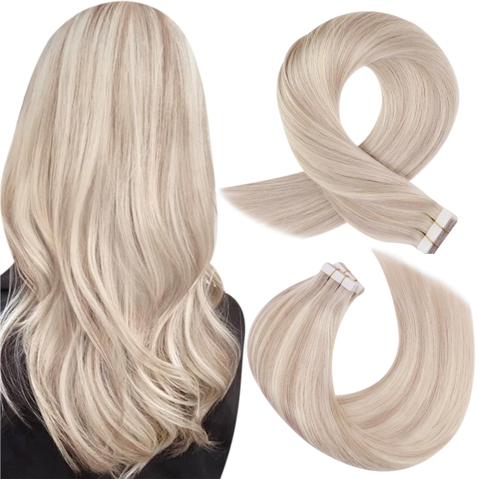 Moresoo Tape in Hair Extensions - 16 Inch Remy Human Hair #P18/613