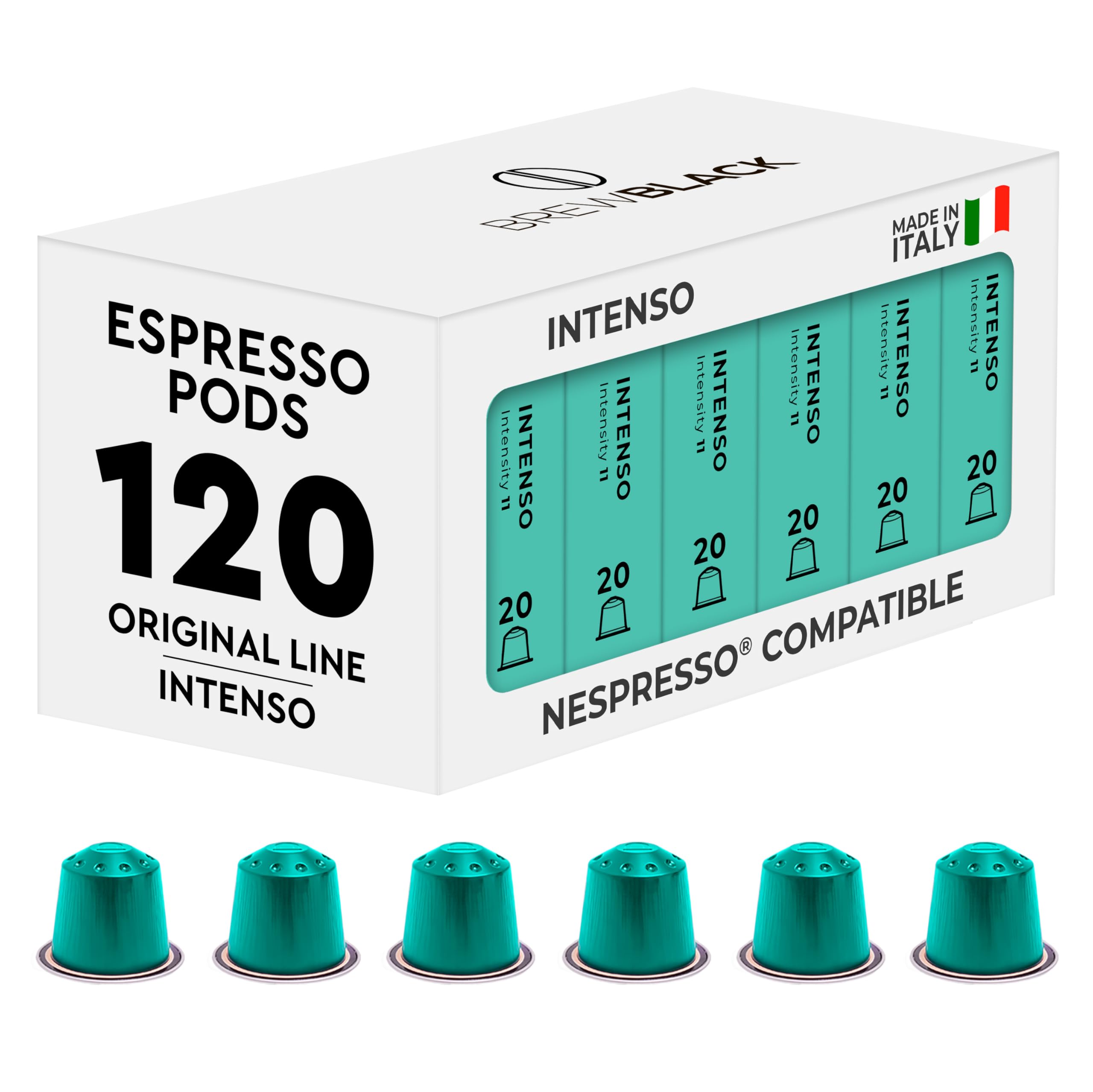 BrewBlack Intenso Coffee Capsules – 120 Dark Roast Aluminium Pods