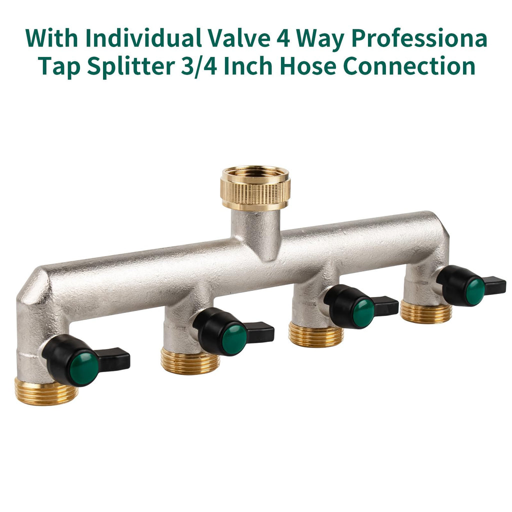 Tesmotor 4-Way Brass Garden Hose Tap Splitter | 3/4 Inch Heavy-Duty Valve