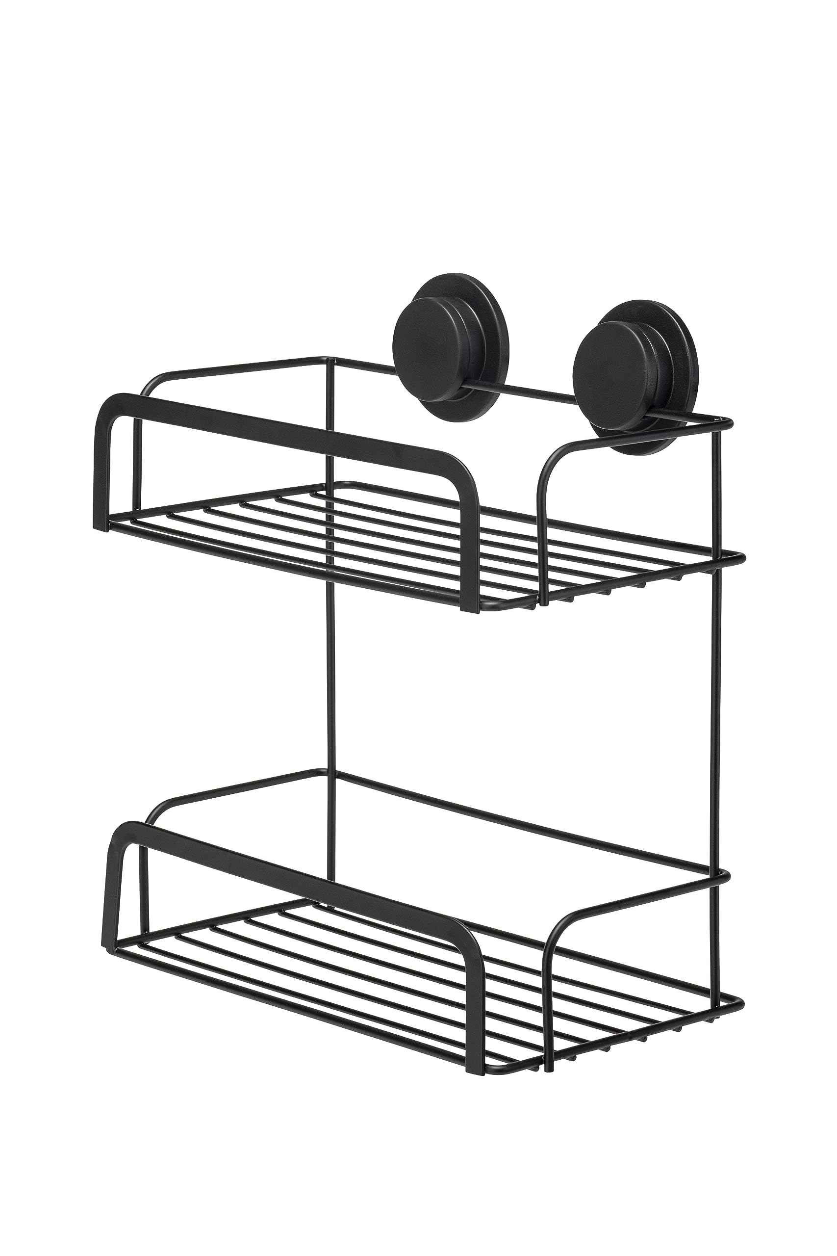Croydex Stick 'N' Lock Two Tier Shower Caddy | Matt Black Mild Steel