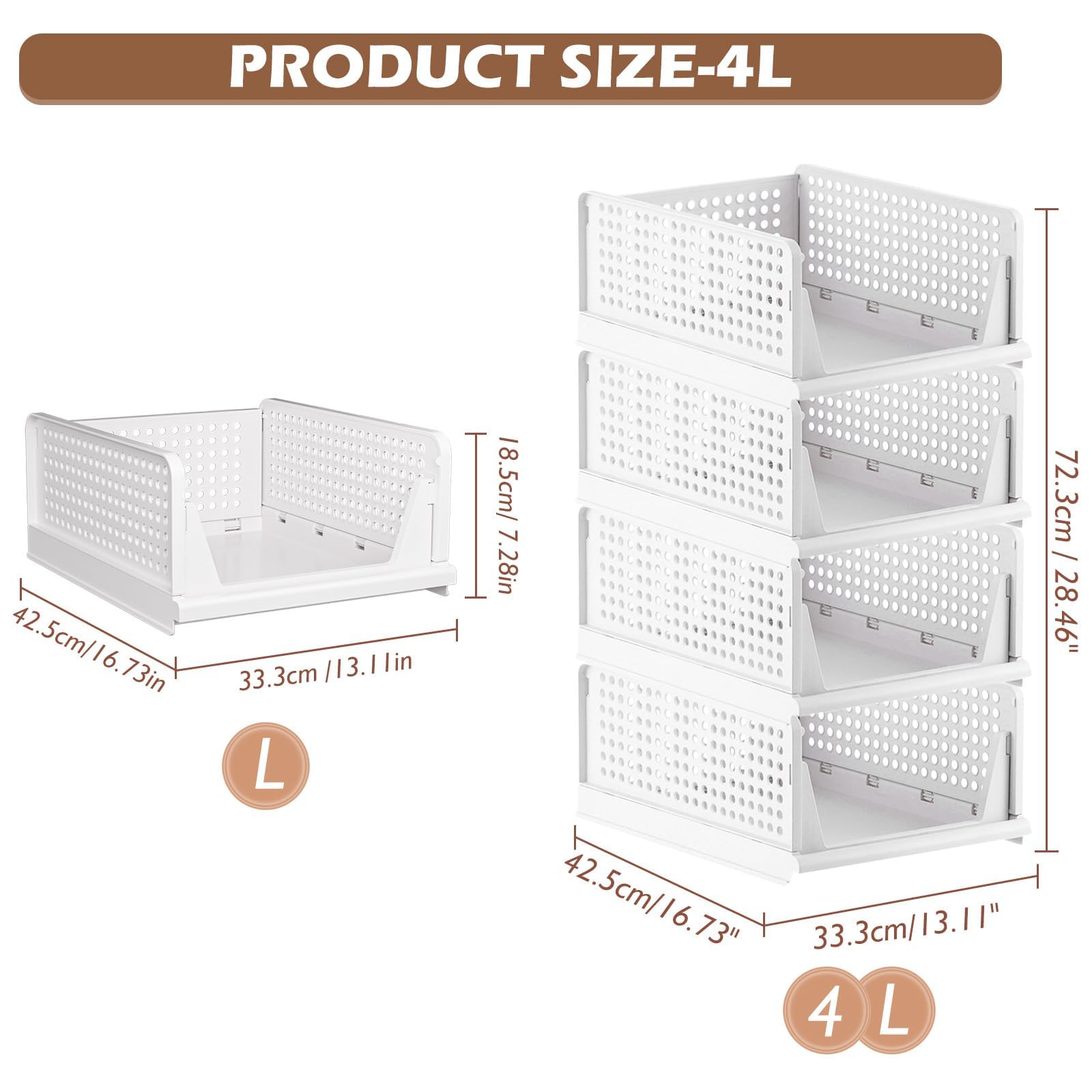 TidyIsles 8 Pack Stackable Closet Storage Baskets – White Plastic Bins