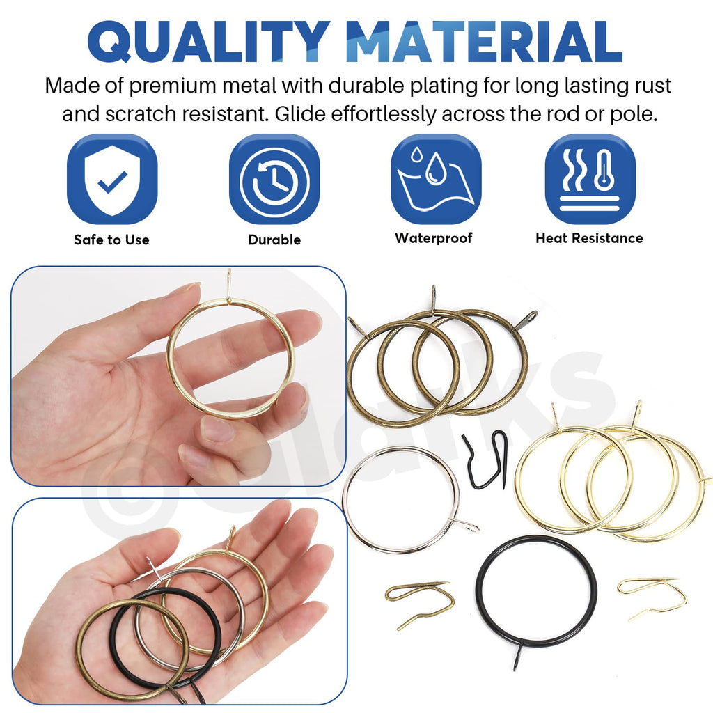 Glarks 30 Sets 50mm/2inch Verdigris Metal Drapery Curtain Hanging Rings Set, includes 30pcs Curtain Rings and 30pcs Drapery Pin Hooks - image 3
