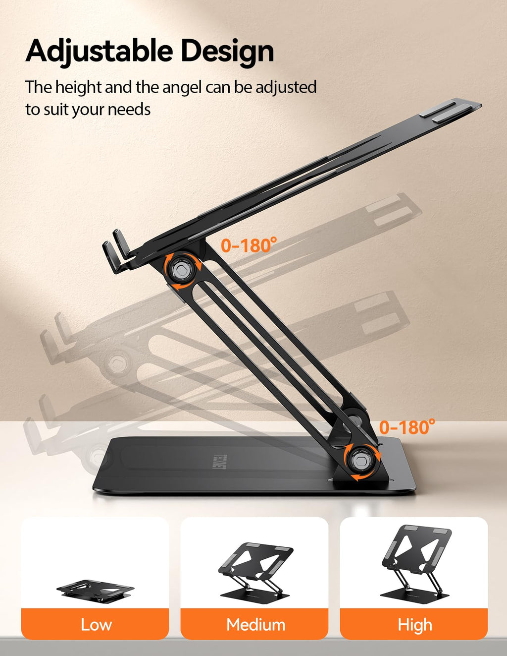 TECKNET Laptop Stand for Desk, Ergonomic Foldable Laptop Riser, Black - image 3