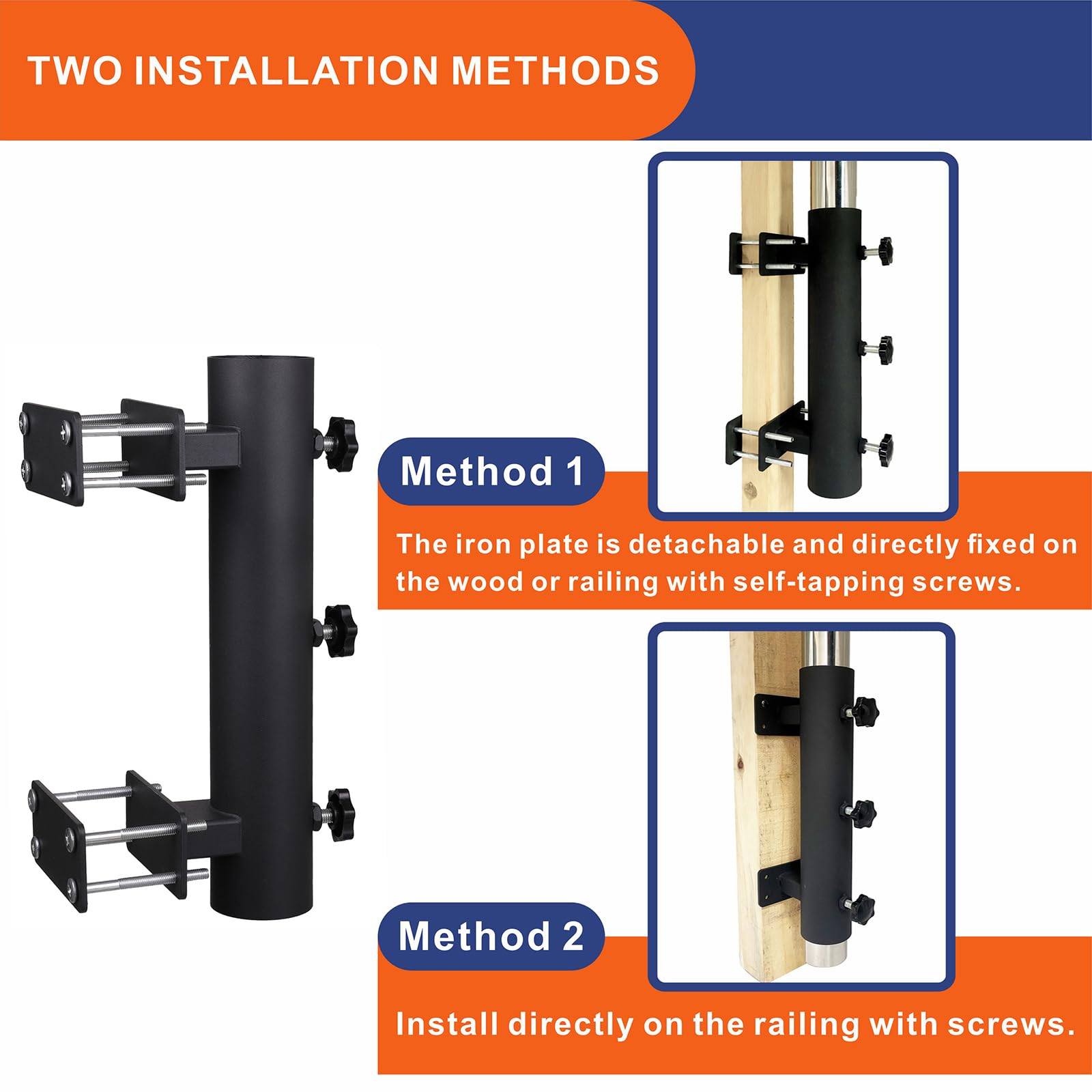 VANROUG Heavy Duty Patio Umbrella Holder – Steel Deck Railing Clamp Mount