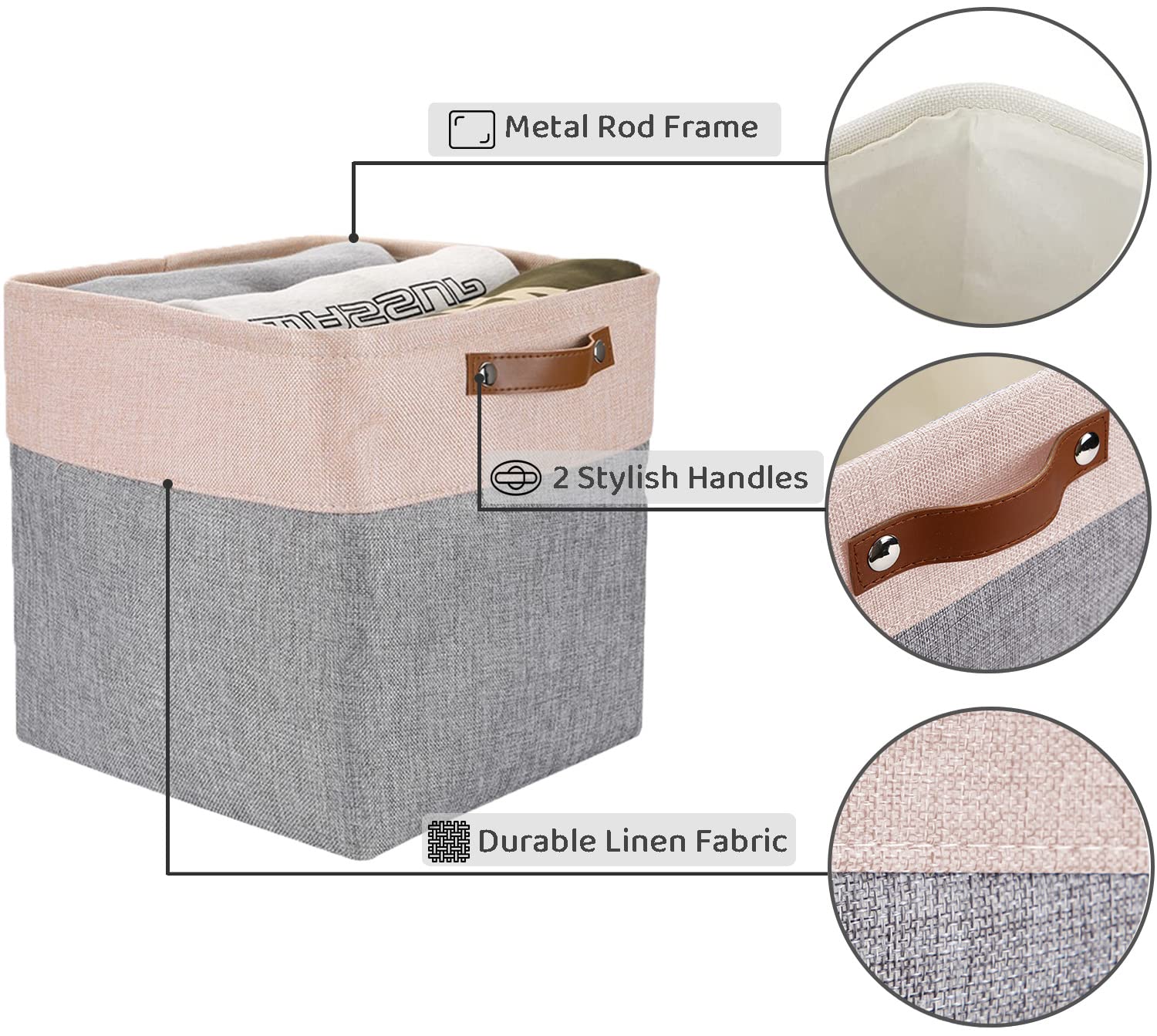 Mangata Fabric Storage Cubes - Set of 4 Kallax Baskets, Grey Pink
