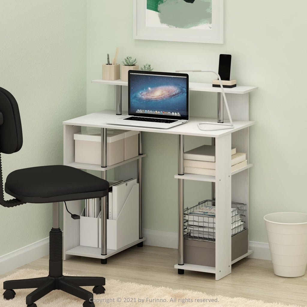 Furinno Computer Writing Desk, Engineered Wood, White Oak/Stainless Steel, 51.49 D x 90.5 W x 90.6 H cm - image 2