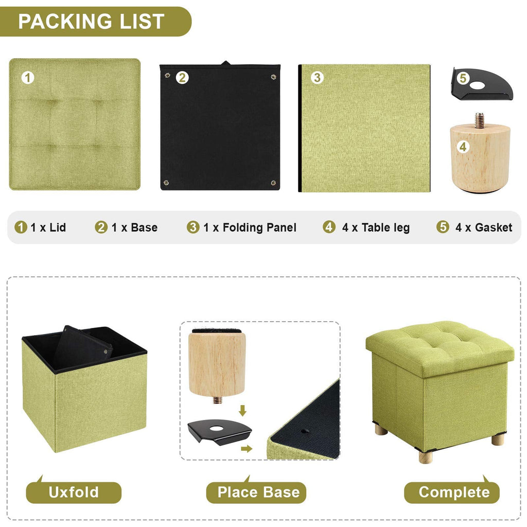 BRIAN & DANY Folding Storage Ottoman | Linen Foot Stool with Wood Legs