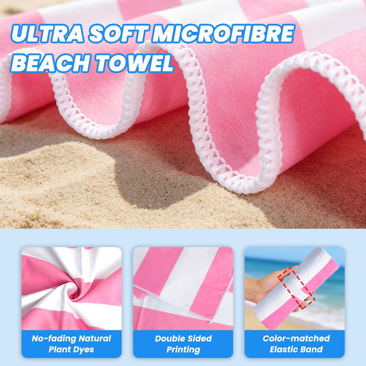 Microfibre Beach Towels for Adults - 2 Pack 180x90cm Microfibre Towel - image 3
