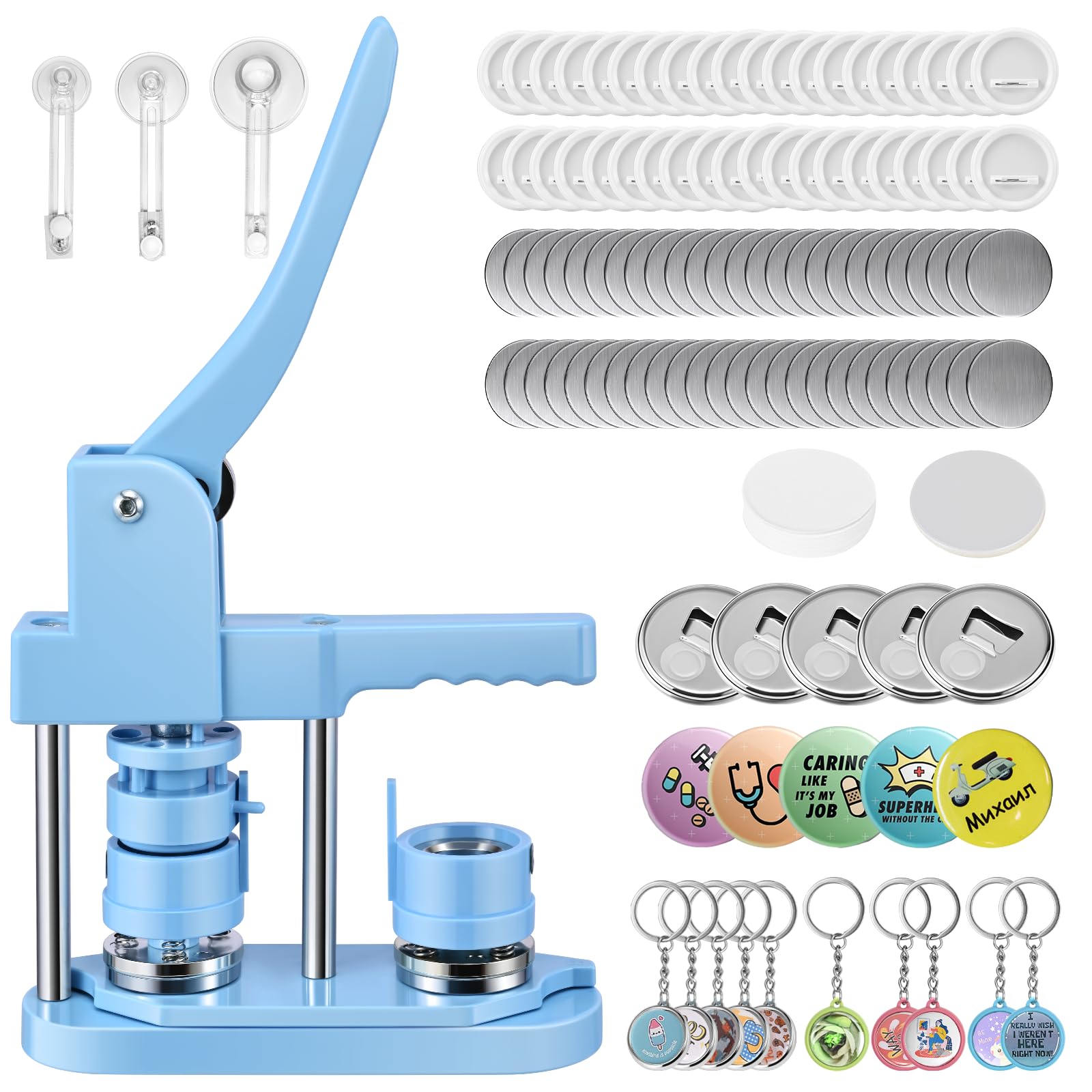 KEYSAFER Button Maker Machine - 3-in-1 DIY Badge Press Kit with 300 Pieces