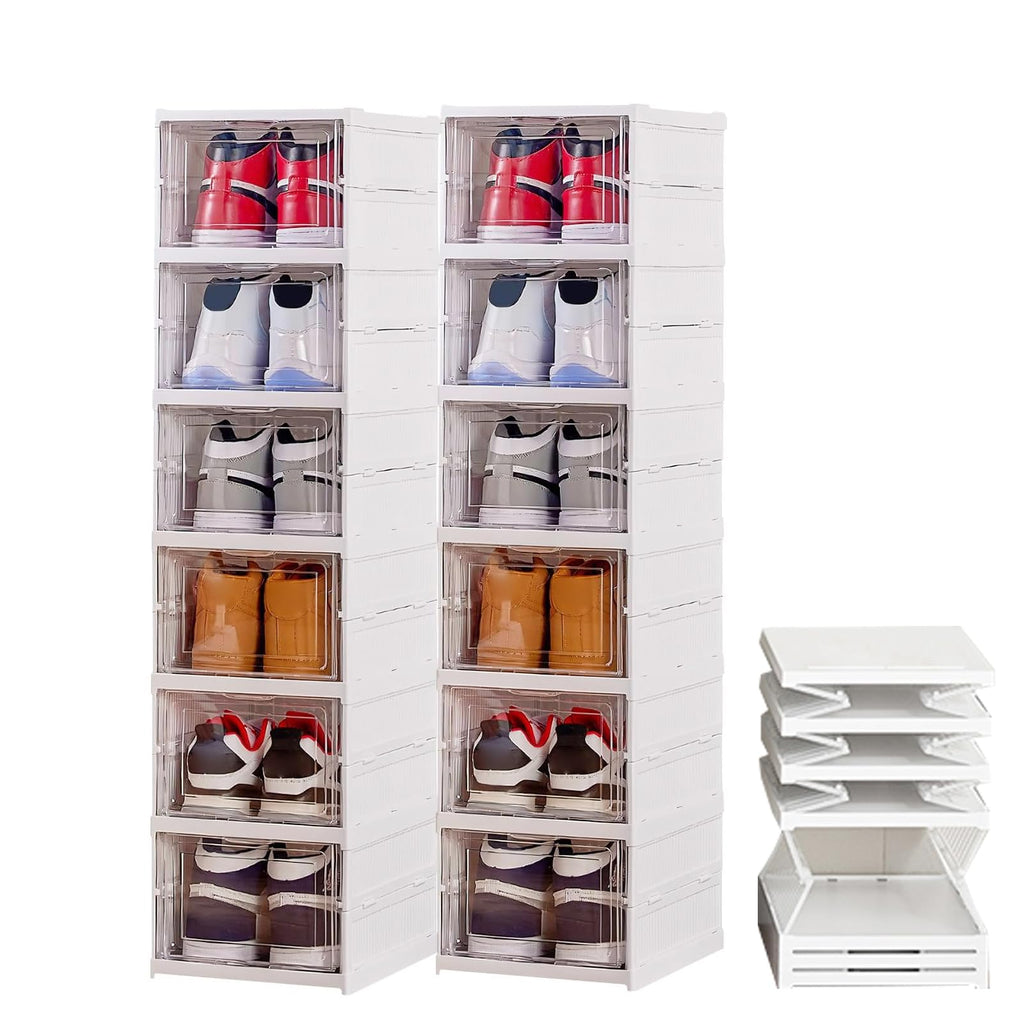 12PCS Stackable Shoe Storage Box | Clear Magnetic Foldable