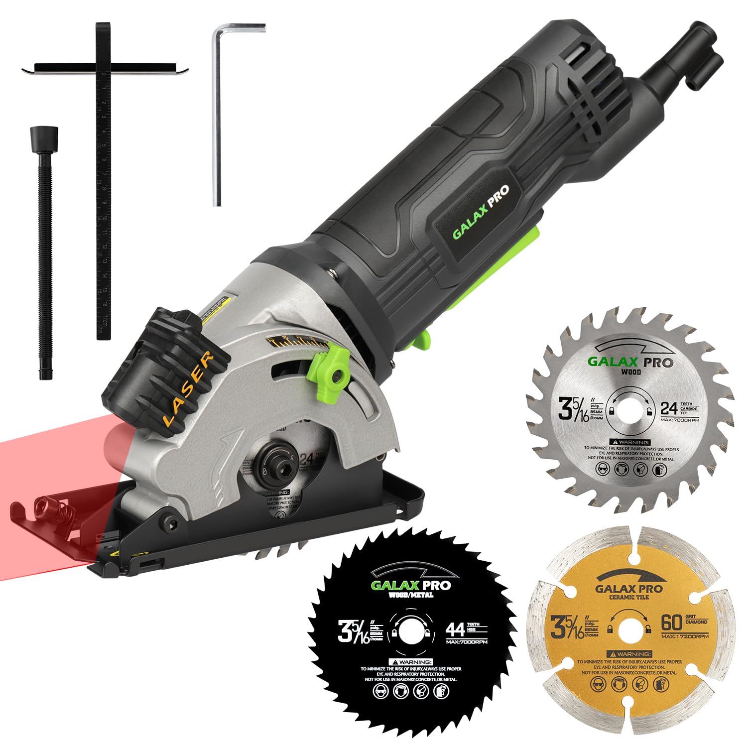 GALAX PRO Mini Circular Saw - 580W Power Tool with Laser Guide & 3 Blades