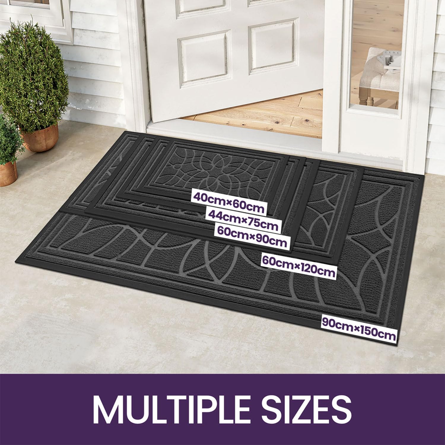 DEXI Door Mat | 60x90cm Heavy Duty Non-Slip Entrance Rug - Grey