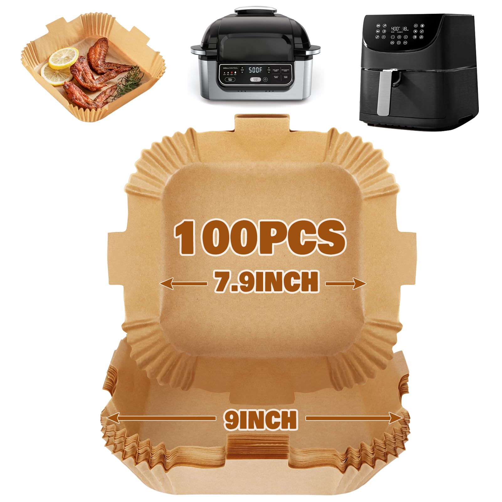 YQL Square Air Fryer Liners – 100pcs Non-Stick Parchment Paper 7.9in