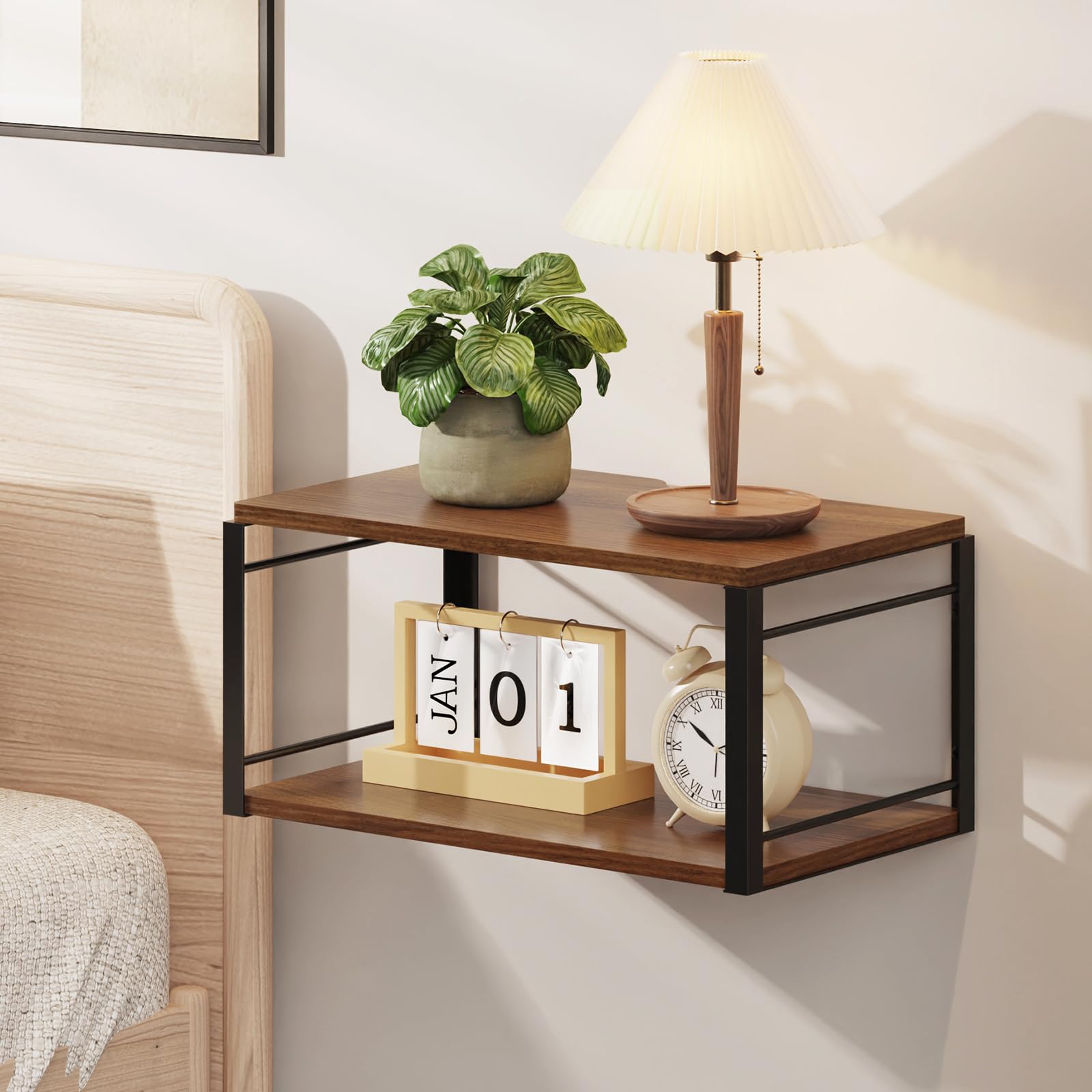 THYGIFTREE Floating Nightstand – Solid Wood Wall Mounted Bedside Table