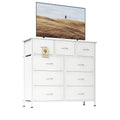 Flrrtenv 9-Drawer Fabric Dresser | Modern White Chest with Wooden Top