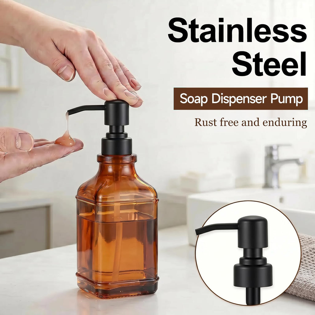 Pollock Pump Dispenser Stainless Steel, Replacement for Standard Neck Size - 26-28 mm Thread Fits Most Hand Soap Dispenser Black