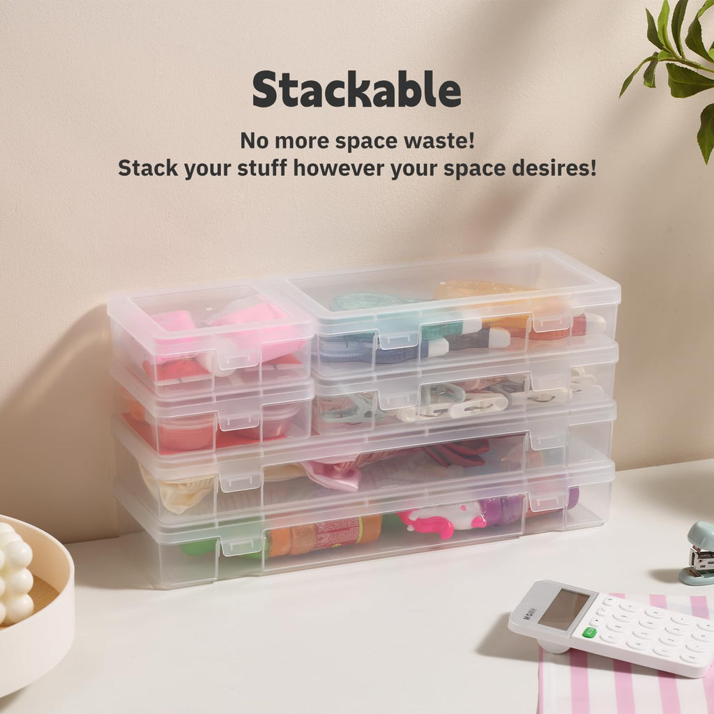 novelinks Stackable Plastic Clear Storage Box Containers with Latching Lid - Art Craft Supply Organizer Storage Containers for Pencil Box, Lego - image 4