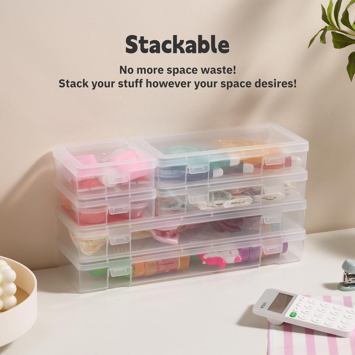 novelinks Stackable Plastic Clear Storage Box Containers with Latching Lid - Art Craft Supply Organizer Storage Containers for Pencil Box, Lego - image 4