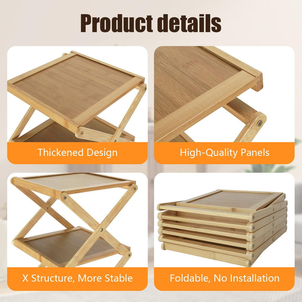 YYW Shoe Rack, Foldable Shoes Organizer Free Standing Shelf for Entryway, Closet, Hallway, Foldable X Shape Multi Tier Shoe Rack Wood Color,6 Layers - image 5