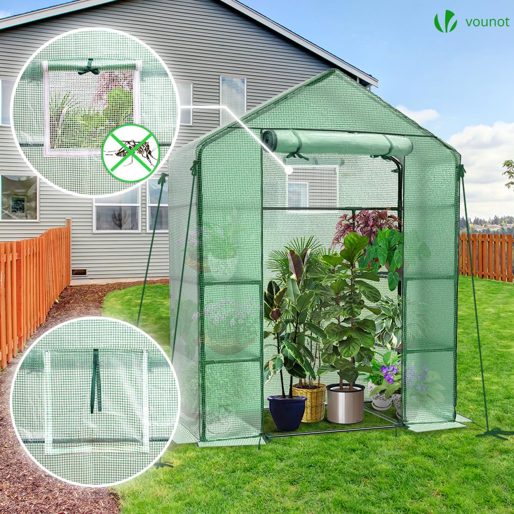 VOUNOT Walk-In Greenhouse with Shelves - Portable Garden Growhouse