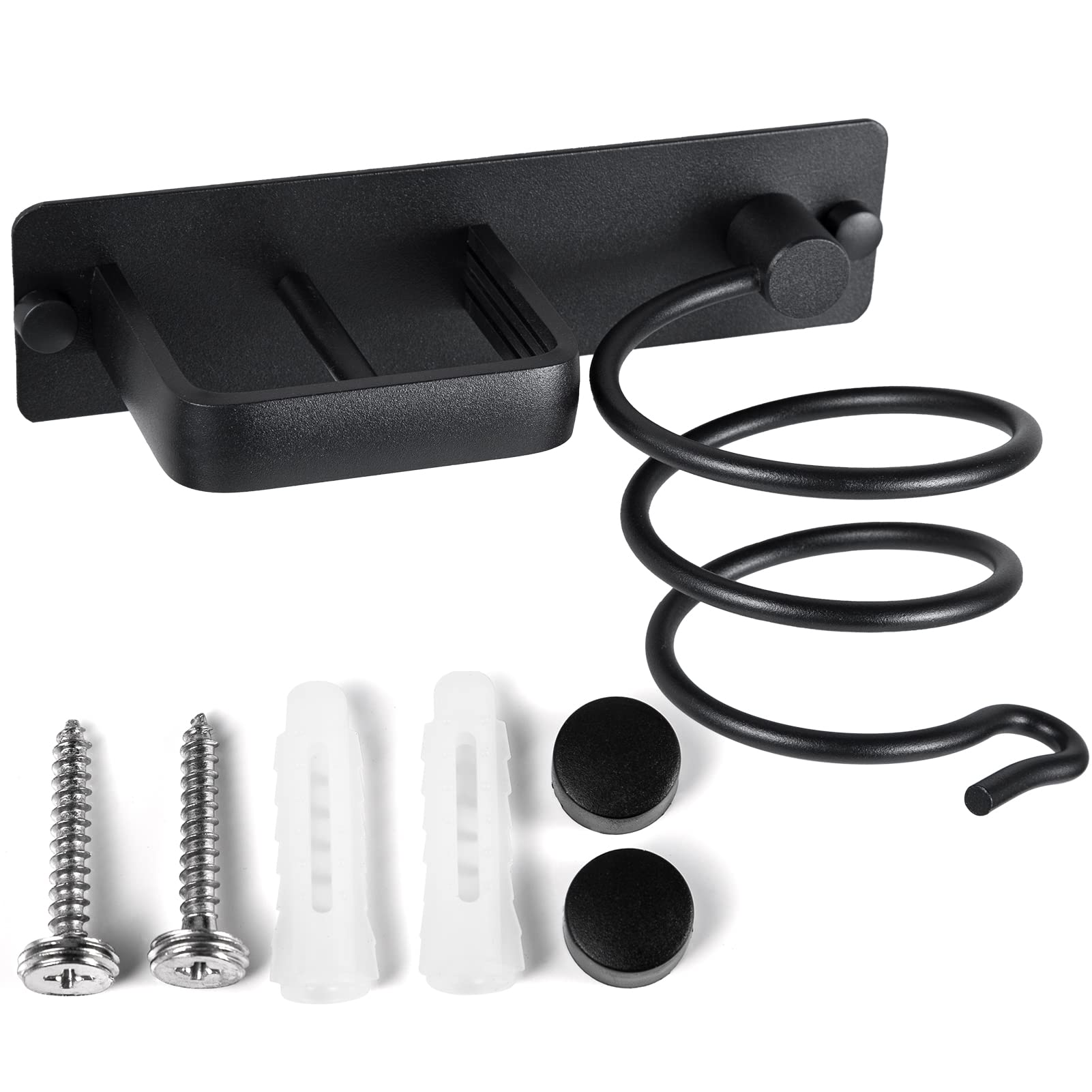YUET Wall Mounted Hair Dryer Holder & Straightener Rack - Black Metal