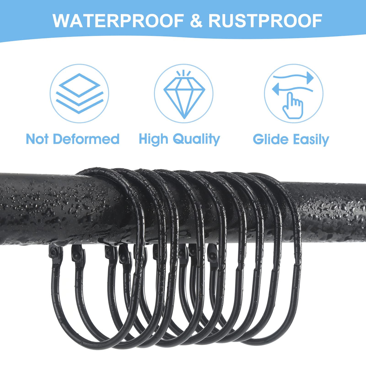 Goowin Shower Curtain Hooks, 12 Pcs Shower Curtain Rings Rust Proof Metal Oval Rings Clasp Closed Shower Curtain Rings for Bathroom Shower Rods - image 3