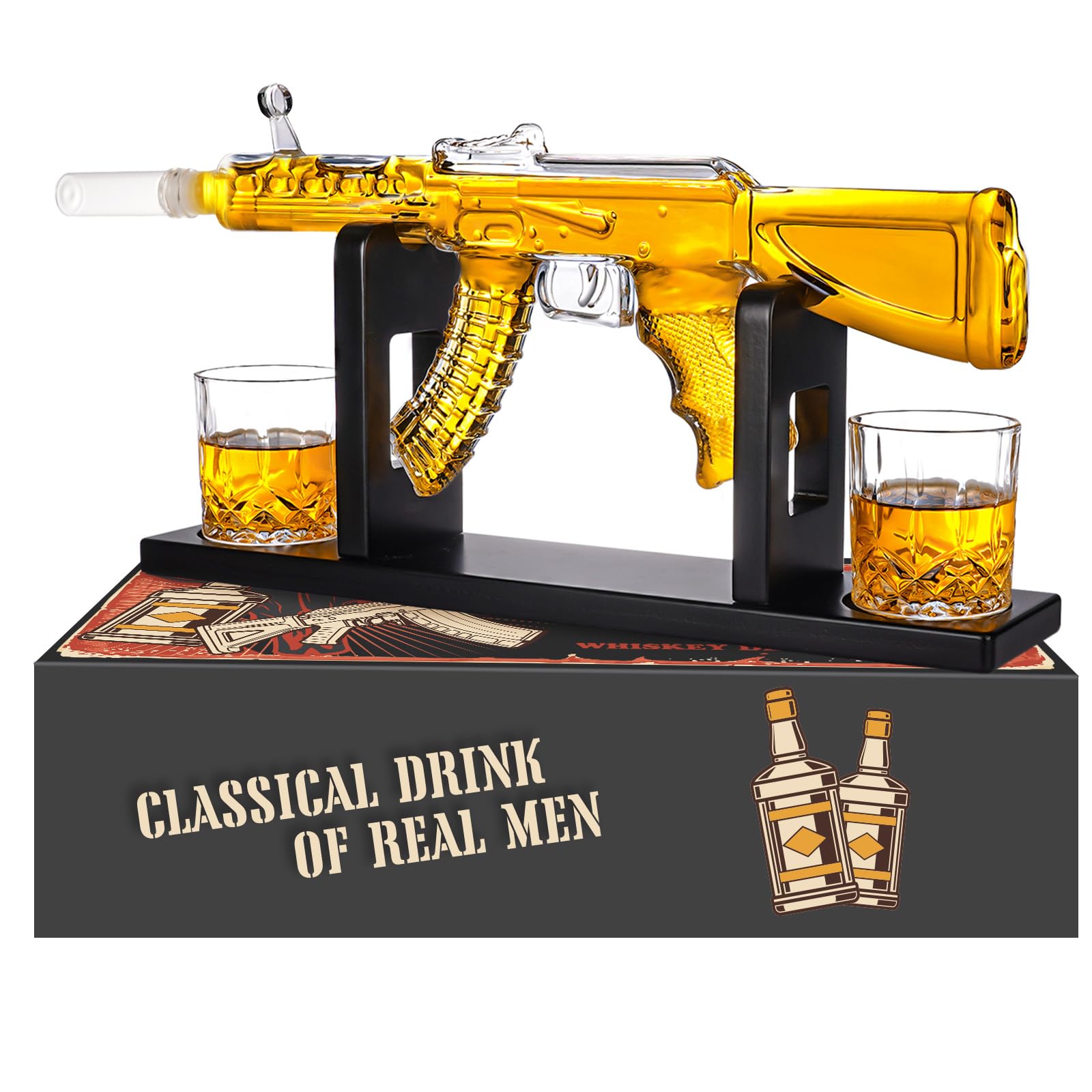 Oaksea AK47 Whiskey Decanter Set with 2 Glasses – Military Gift for Men