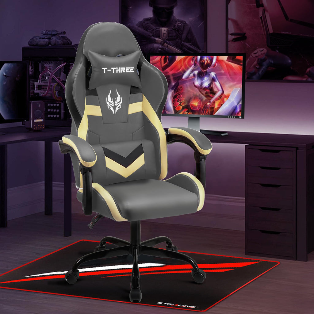 T-THREE Ergonomic High-Back Mesh Gaming Chair with Lumbar Support - White