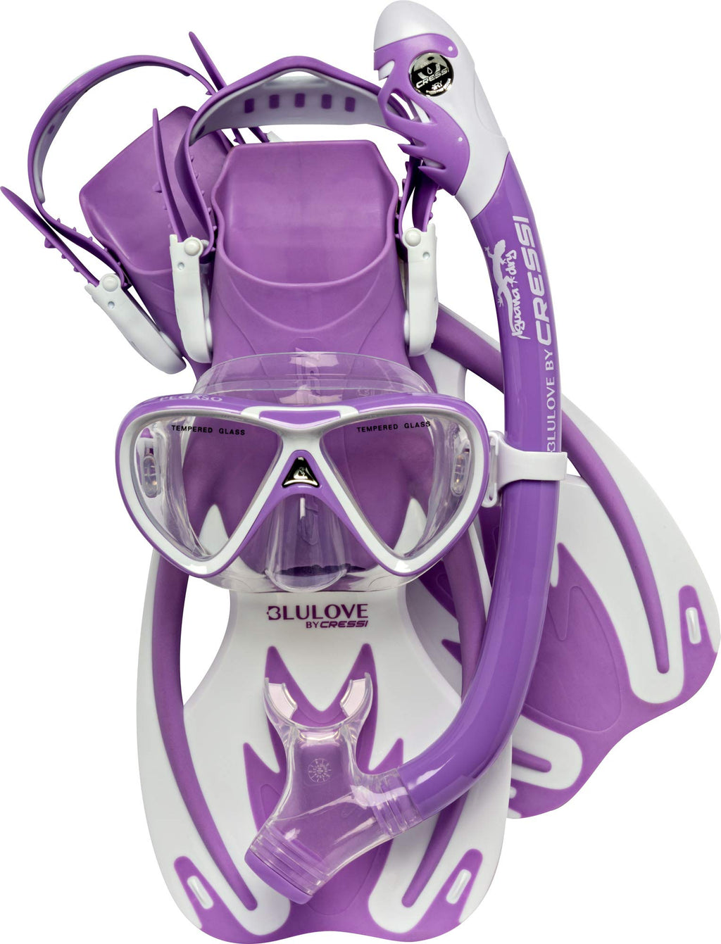 Cressi Kids Rocks Pro Dry Snorkel Set – Mask, Fins & Snorkel, Lilac