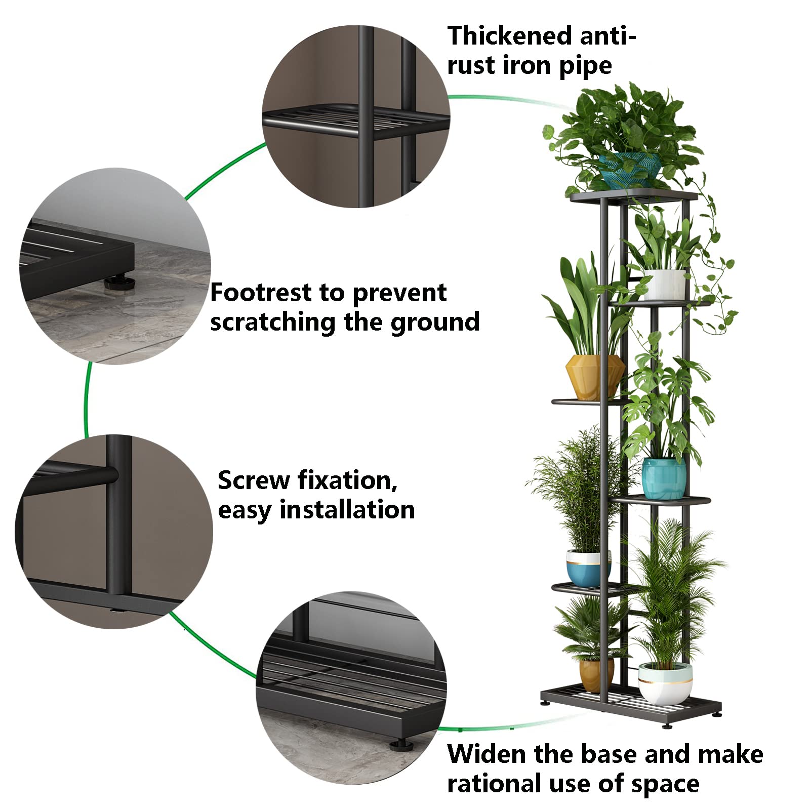 LINZINAR 6-Tier Metal Plant Stand – 7 Potted Vertical Flower Shelf, Dark Grey