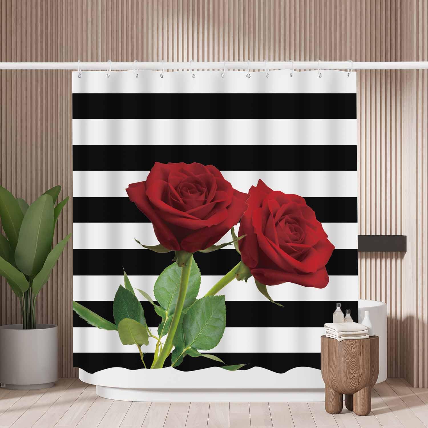 Woutay Red Rose Shower Curtain – Mold Resistant Waterproof Polyester