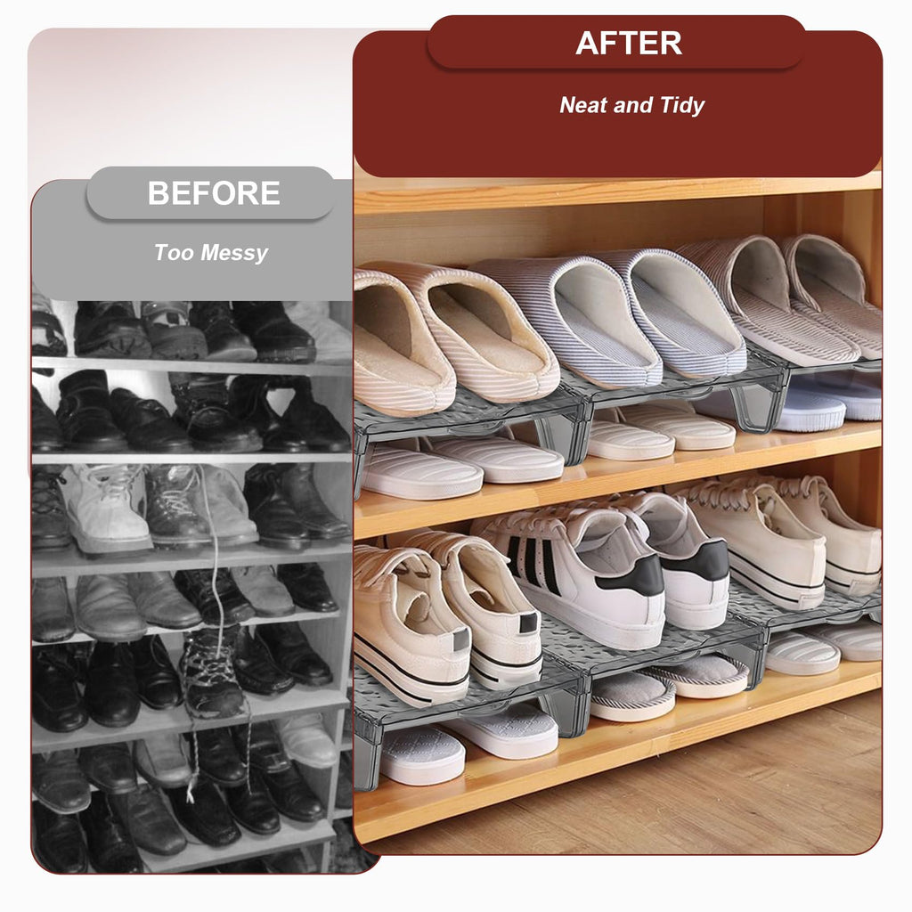 Yocdunm 6 Pcs Double Layer Shoe Rack Slots Organizer Stacker Space Saving Transparent Plastic Shoe Holder Stand Shoe Rack Wardrobe Storage For Cabinet - image 3