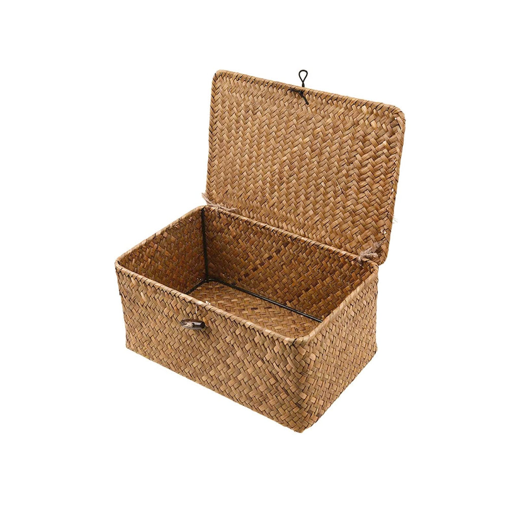 Esoes Wicker Storage Basket Woven Rattan Storage Box With Lids Seagrass Laundry Baskets Makeup Organizer For Bathroom, Living Room, Kitchen XL