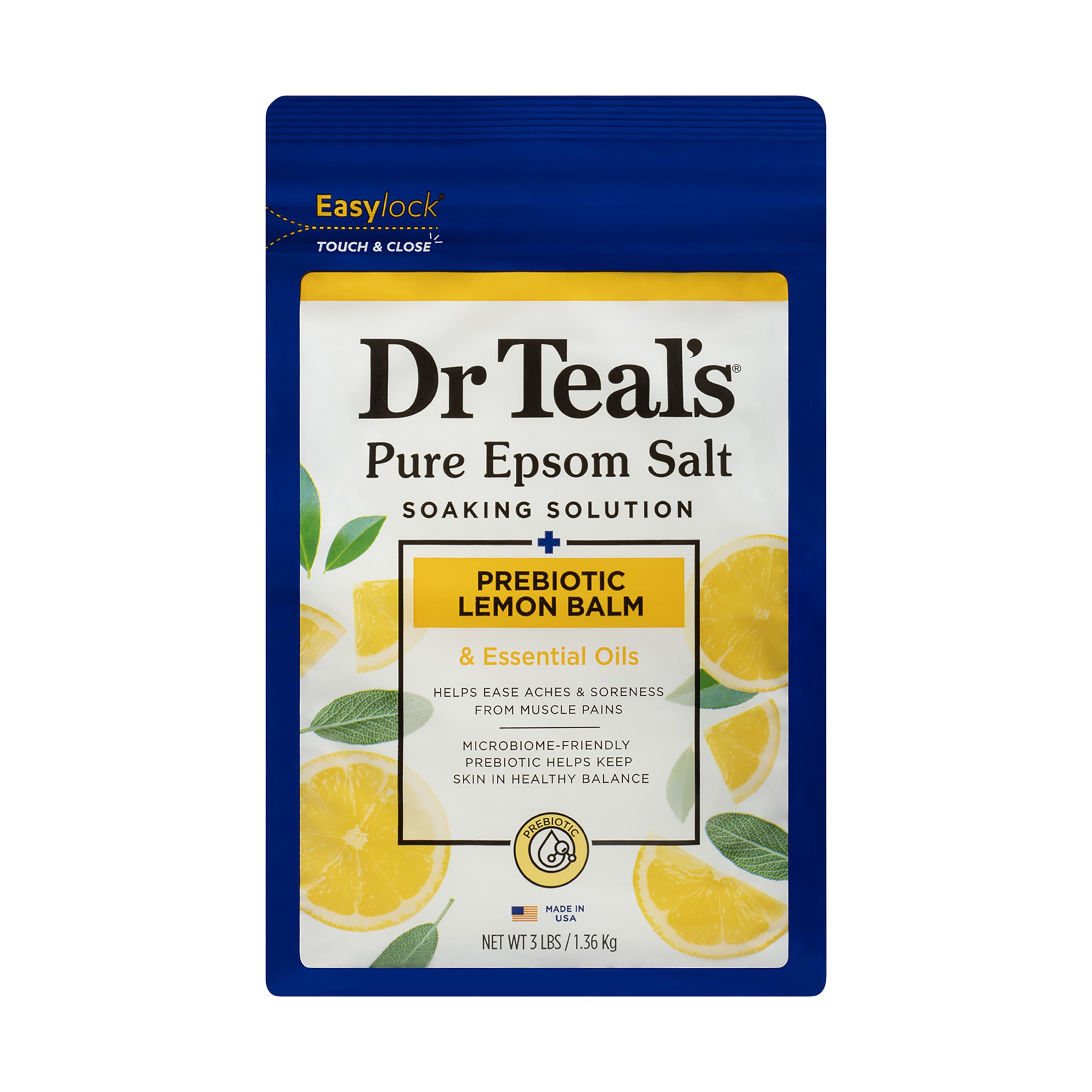 Dr Teal's Pure Epsom Salt Soak | Prebiotic Lemon Balm & Essential Oils